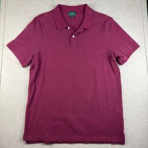 J.Crew Polo Shirt Men L Burgundy‎ Red Solid Cotton Short Sleeve Casual Top Y2K